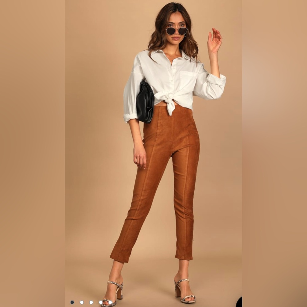 Camel Brown Vegan Suede Pants